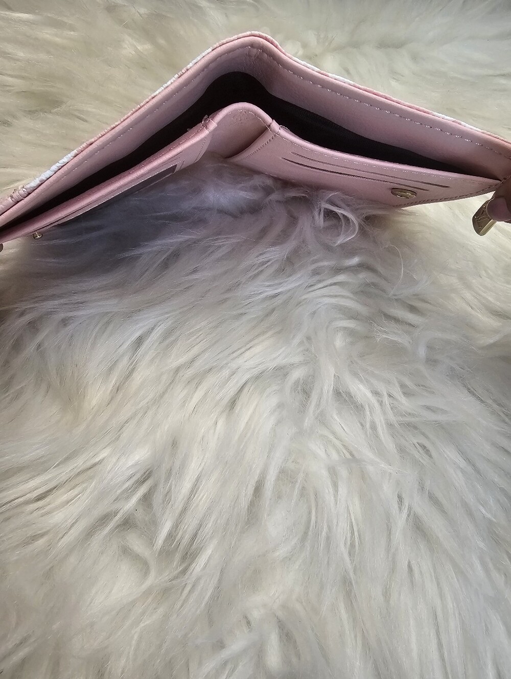 Pink and White Slim Wallet With Coin Pouch - Picture 4 of 7